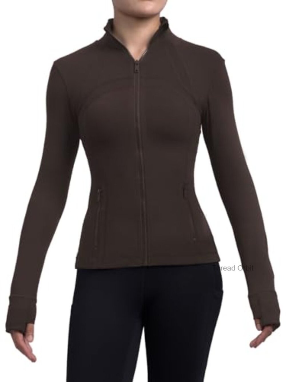 Women's Slim Fit Full Zip Workout Track Jacket Nylon Lycra Thumb Holes Pockets